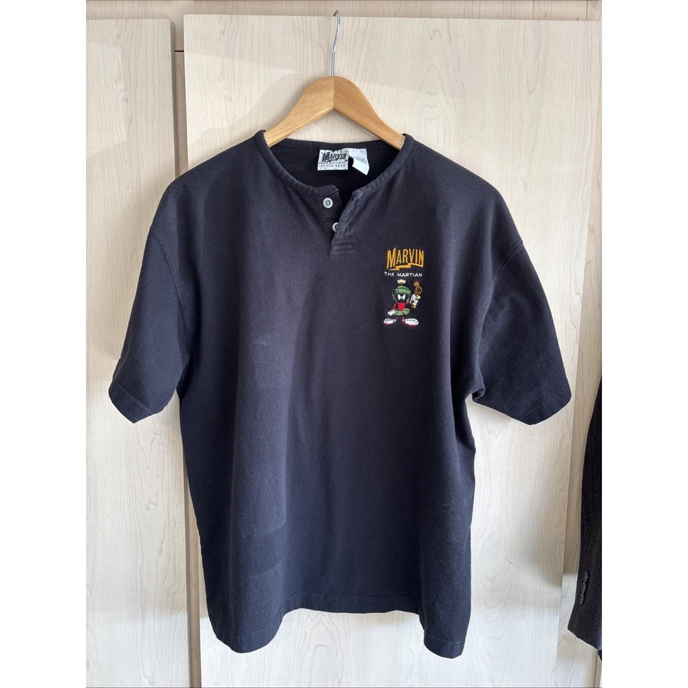 Vintage 1995 Marvin The Martian Space Gear Black‎ S/S Shirt Mens Large Cotton